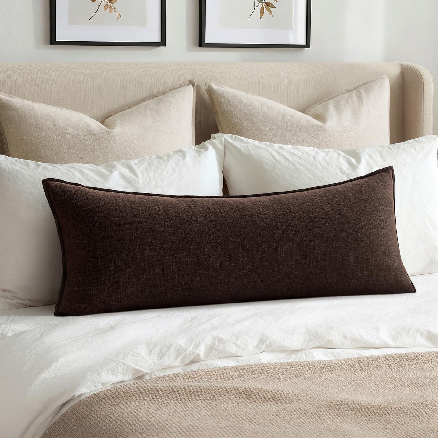 MIULEE Decorative Linen Lumbar Pillow Cover 14x36 Inch Natural Beige | Boho Farmhouse Neutral Couch Long Throw Pillow for Bed, Pack of 1 Accent Modern Pillowcase, Sofa Livingroom Home Decor