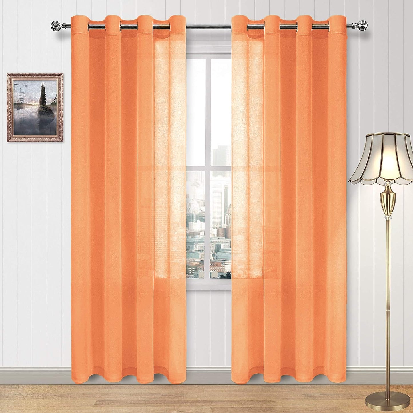 DWCN White Sheer Curtains Linen Look Semi Transparent Voile Grommet White Curtains for Living Dining Room Drapes 52 x 84 Inch Long, Set of 2 Panels