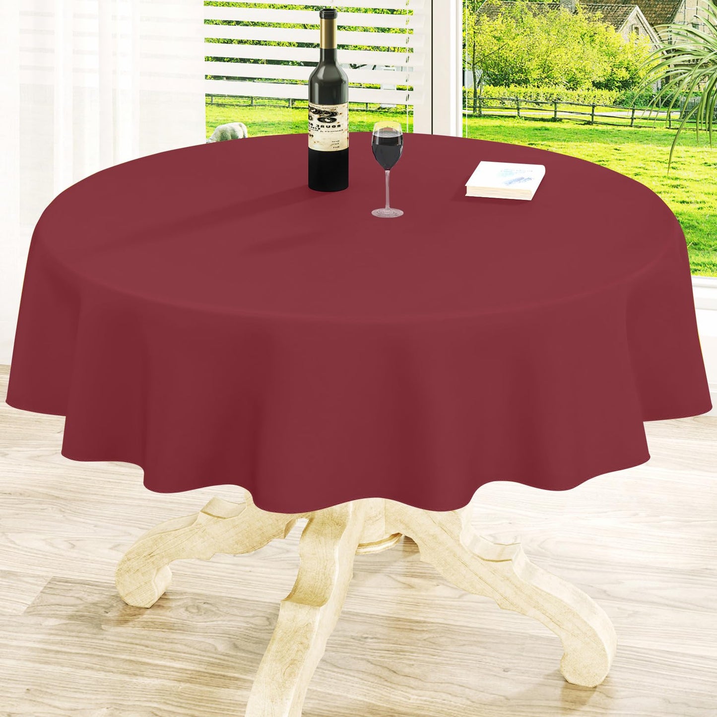 Round Navy Blue Vinyl Waterproof Tablecloth with Flannel Backed | Spillproof Wipe Clean Table Cloth, Plastic Flannel Backing for Dining, Buffet Parties Picnic Camping, 60"