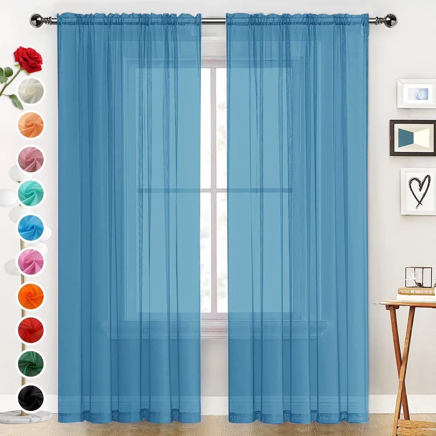 SpaceDresser Basic Rod Pocket Sheer Voile Window Curtain Panels White 1 Pair 2 Panels 52 Width 84 Inch Long for Kitchen Bedroom Children Living Room Yard(White,52 W x 84 L)