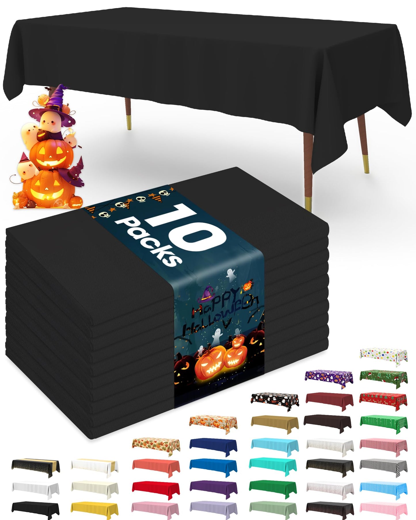 Pureegg Plastic Table Cloth 10 Pack, 54 x 108 Inch Disposable Table Cloths for Party, Picnic and Wedding, Rectangle, White | Picnic, Wedding, Party Supplies, Leakproof & Sturdy, Tablecloth, Table Cover