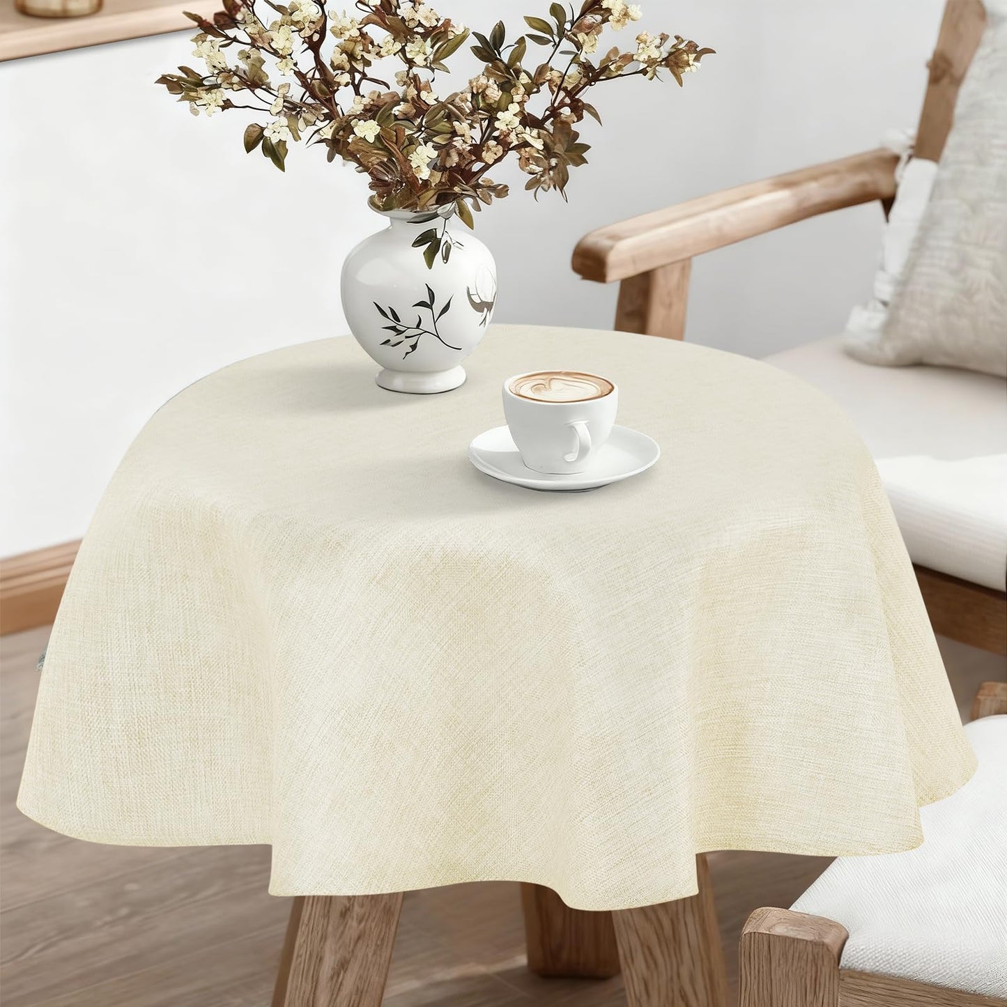 JIUZHEN Rectangle Table Cloth Faux Linen Farmhouse Tablecloth, Wrinkle and Stain Resistant Decorative Fabric Rectangular Spring Table Cover for Dining/Party/Birthday/Wedding, Beige, 54 x 80 Inch