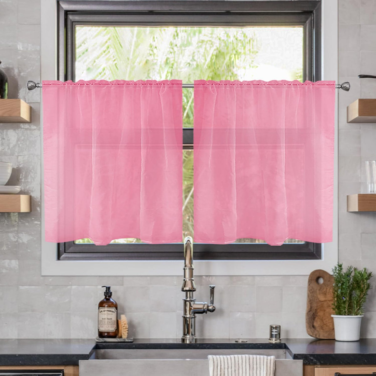 youleyar Solid Sheer Rod Pocket Curtain Voile Draperies 2 Panels White Beige Black Grey Coffee 52 Inch Width 84 Inch Long 1 Pair for Kitchen Bedroom Children Living Room Yard (Ivory,52W ｘ 84L)