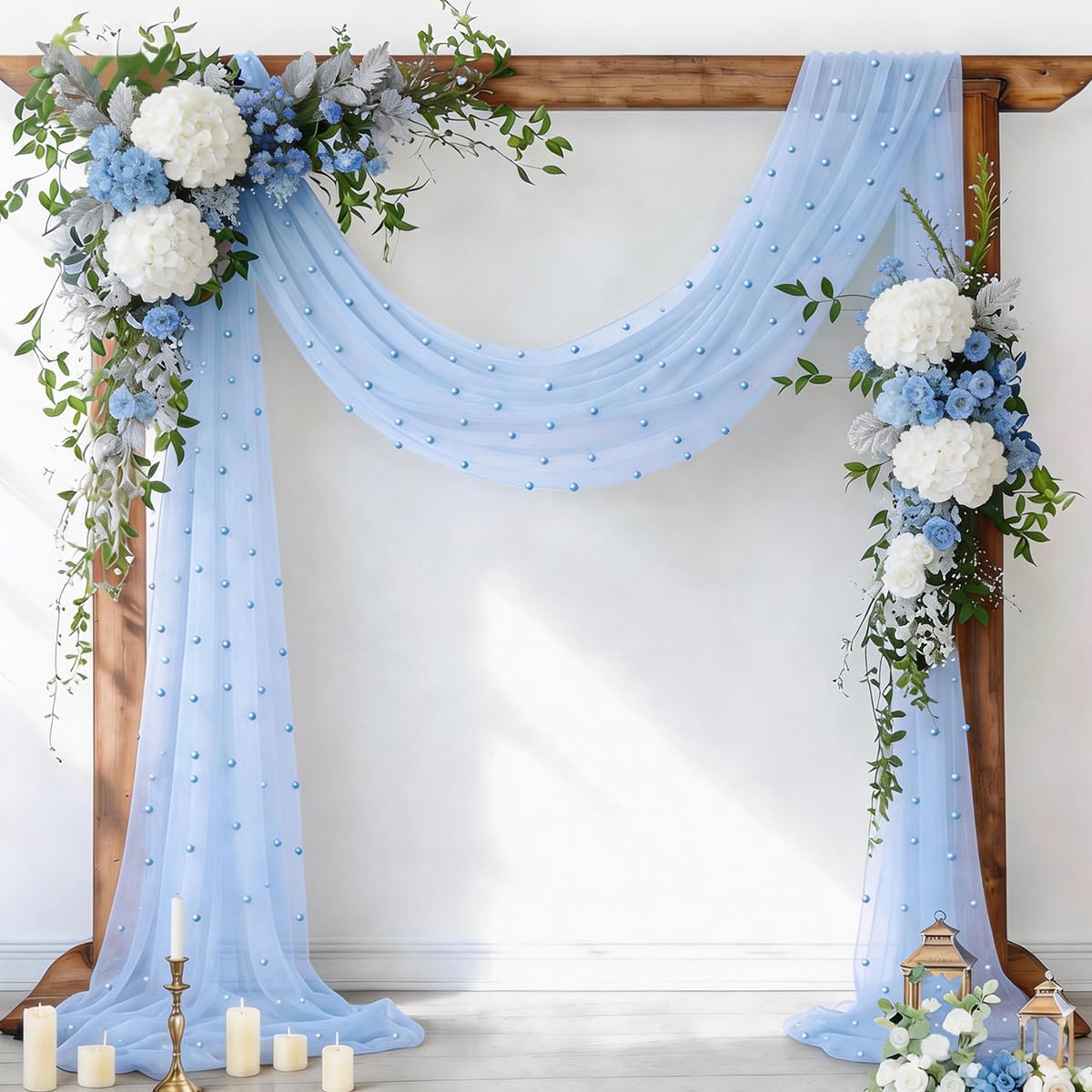 Pearl Table Runner Gauze Sheer 19FT Wedding Draping Fabric Decor | Sage Green Summer Tulle Chiffon Arch Outdoor Drapes Long Curtain for Birthday Party Baby Shower Bridal Engagement Decor