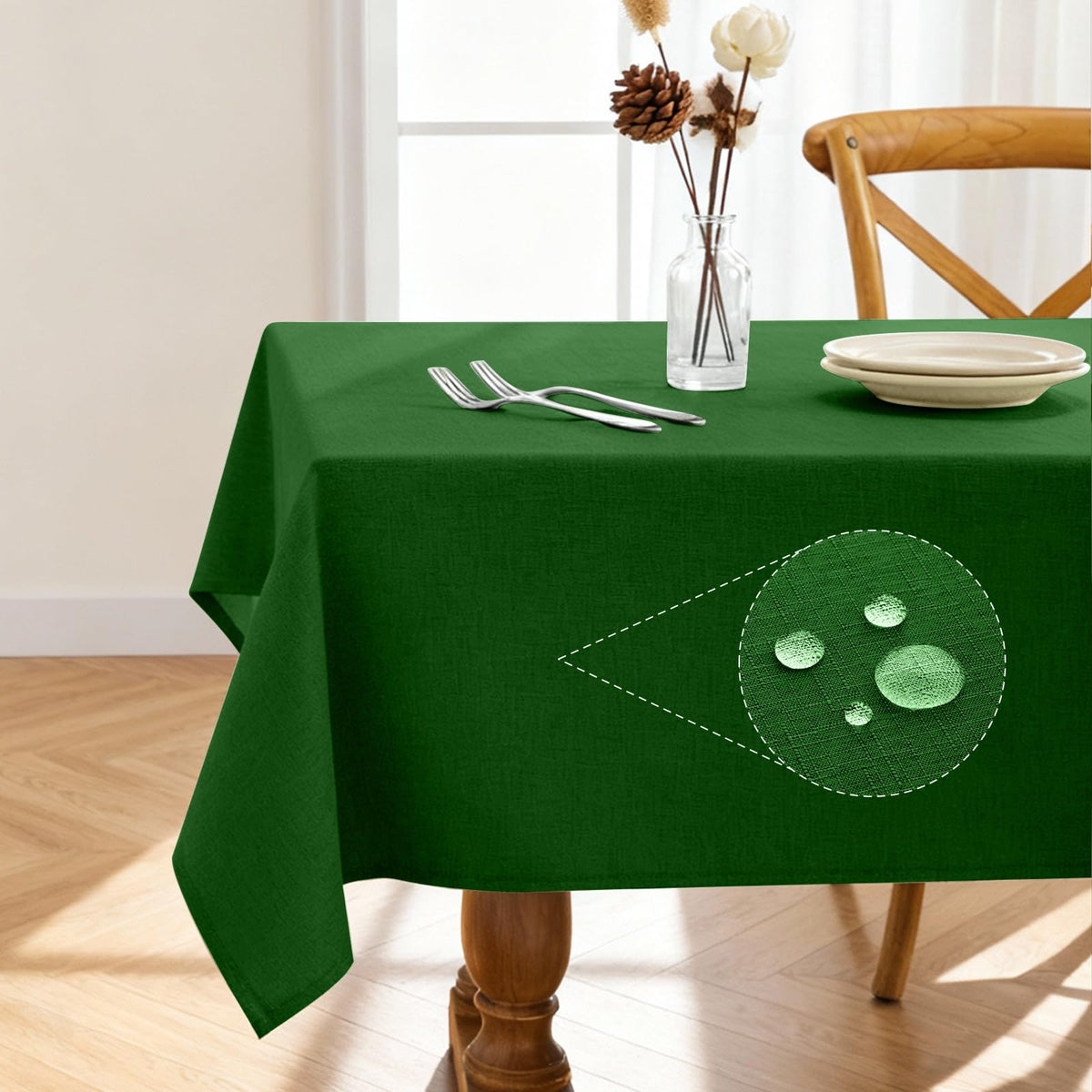 Pureegg Rectangle Linen Tablecloth Waterproof & Stain Resistant, Wrinkle-Free Table Cloth Adds Elegance and Protection, Ideal for Dining, Party, Wedding and Outdoor, 52 x 70 Inch, Sage Green