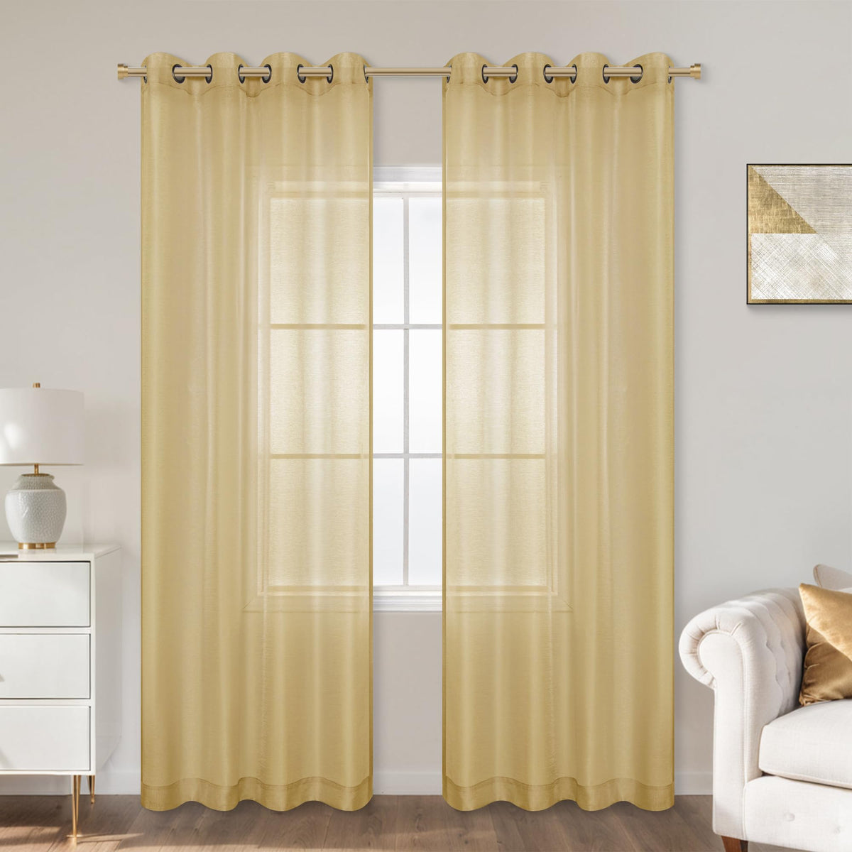 White Sheer Curtains 84 Inches Long Set 2 Panels Grommet Pair Faux Linen Semi Transparent Drape Tulle Gauze Voile Window Sheer Curtains for Bedroom Living Room Dining Wide 52 Length Solid Pack