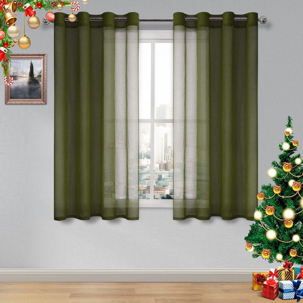 DWCN White Sheer Curtains Linen Look Semi Transparent Voile Grommet White Curtains for Living Dining Room Drapes 52 x 84 Inch Long, Set of 2 Panels