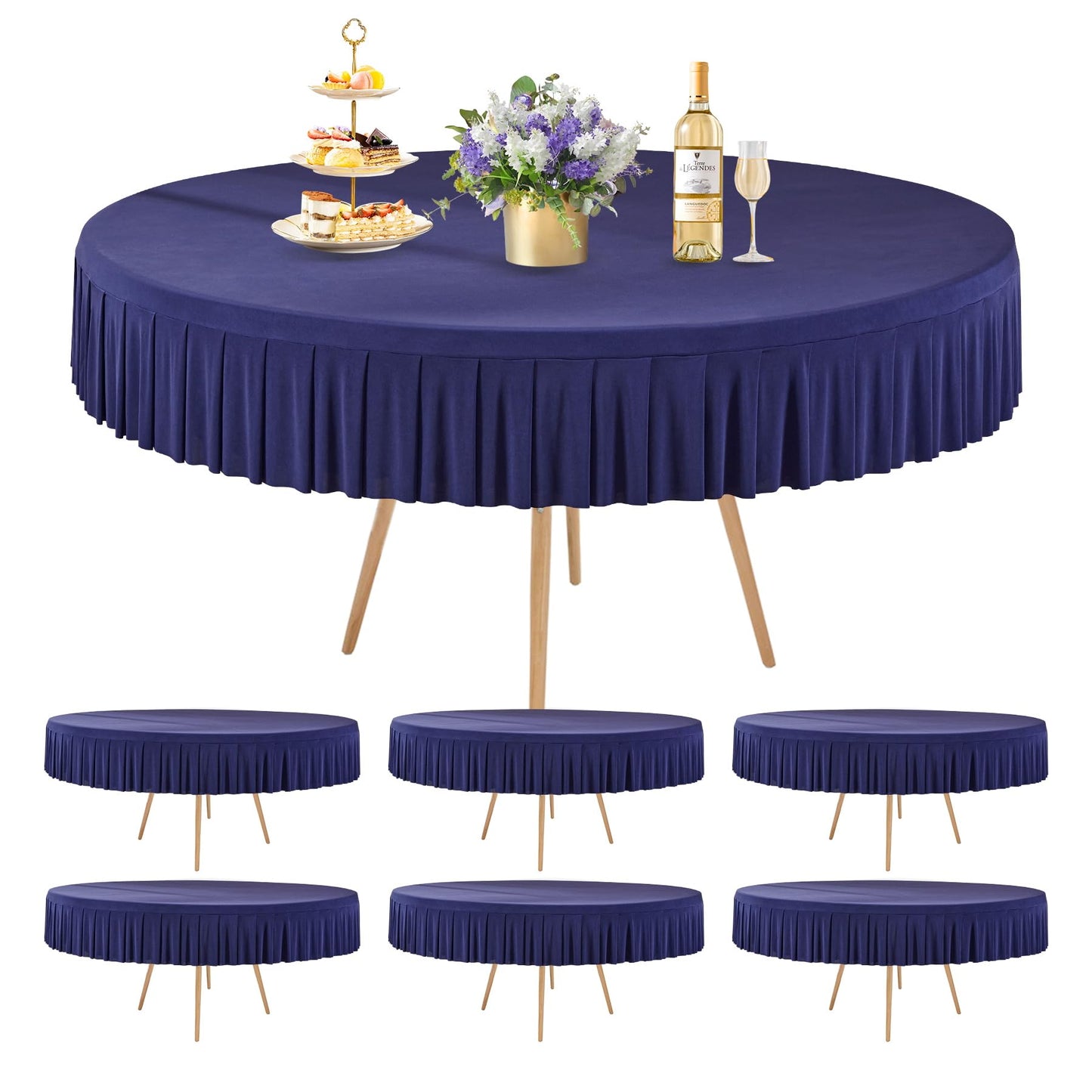 8 Pack Champagne Spandex Round Tablecloths for 72in Table, Stretchy Fitted 6FT Round Table Cloths, Wrinkle Free Table Cover with Skirt for Wedding Birthday Party Bridal Shower Banquet