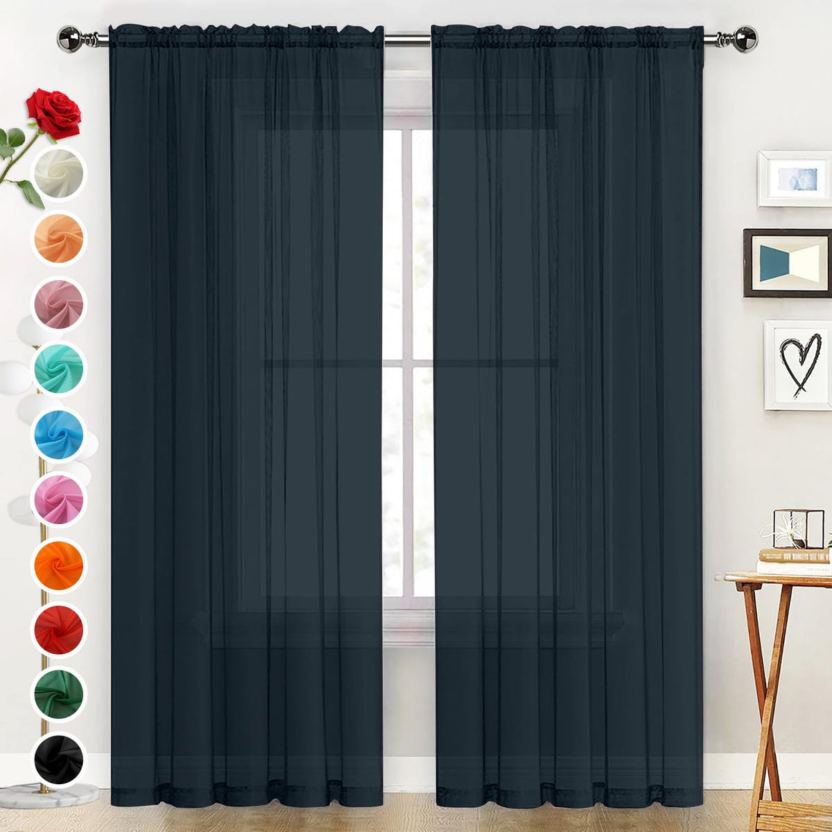 SpaceDresser Basic Rod Pocket Sheer Voile Window Curtain Panels White 1 Pair 2 Panels 52 Width 84 Inch Long for Kitchen Bedroom Children Living Room Yard(White,52 W x 84 L)