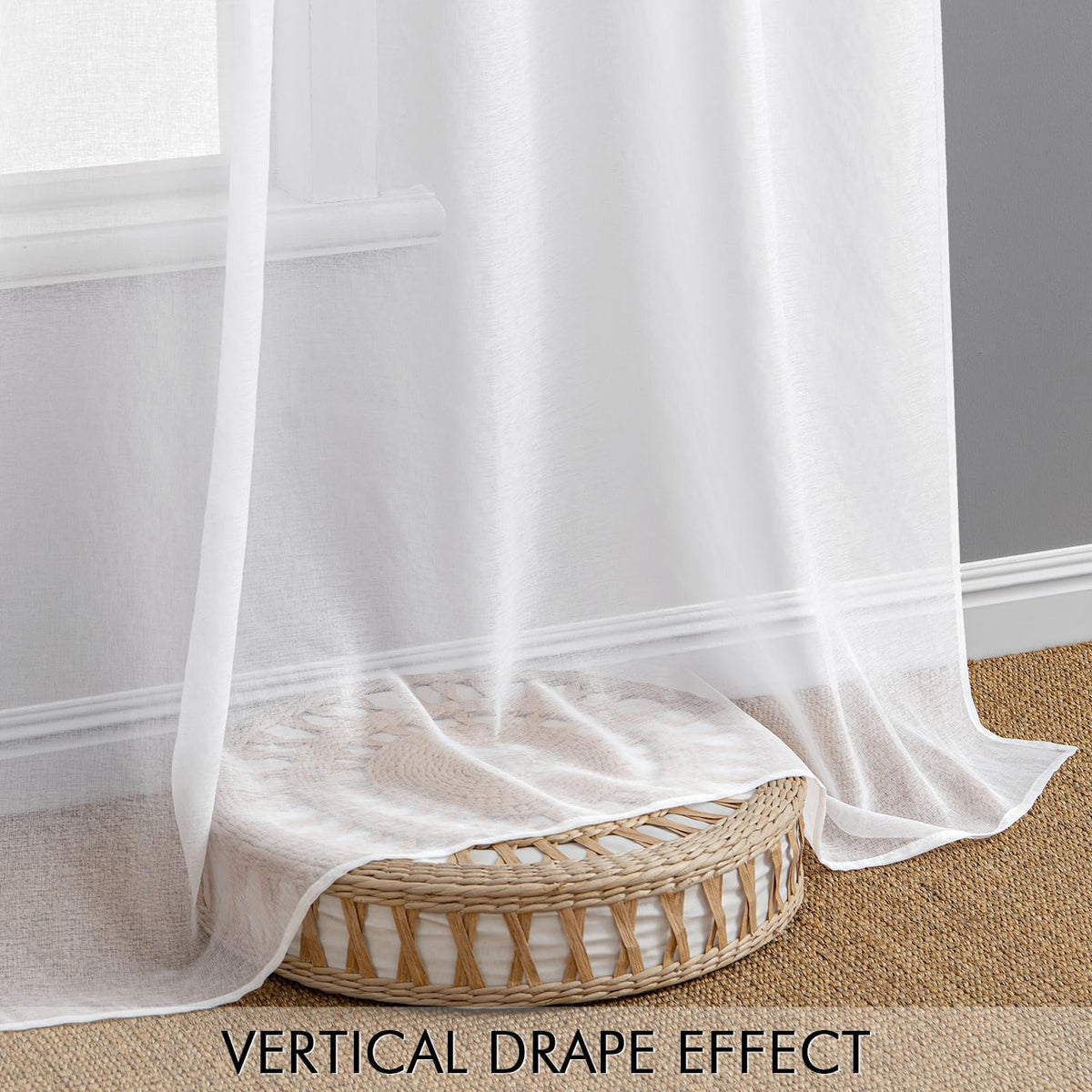 MIULEE Semi White Linen Textured Sheer Curtains 42W×84L Rod Pocket 2 Panels | Semi Transparent, Farmhouse, Window Net Panels with Rod Pocket for Bedroom Living Room