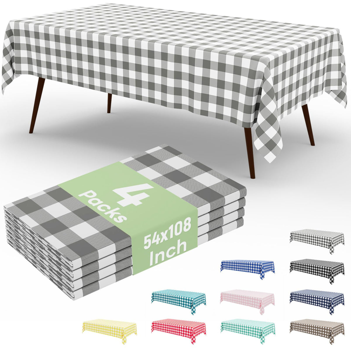 4 Packs Buffalo Disposable Table Cloth, 54 x 108 Inch Waterproof Plastic Tablecloth, Rectangle Red and White Checkered Table Covers for Picnic, Birthday, Party, Back to School