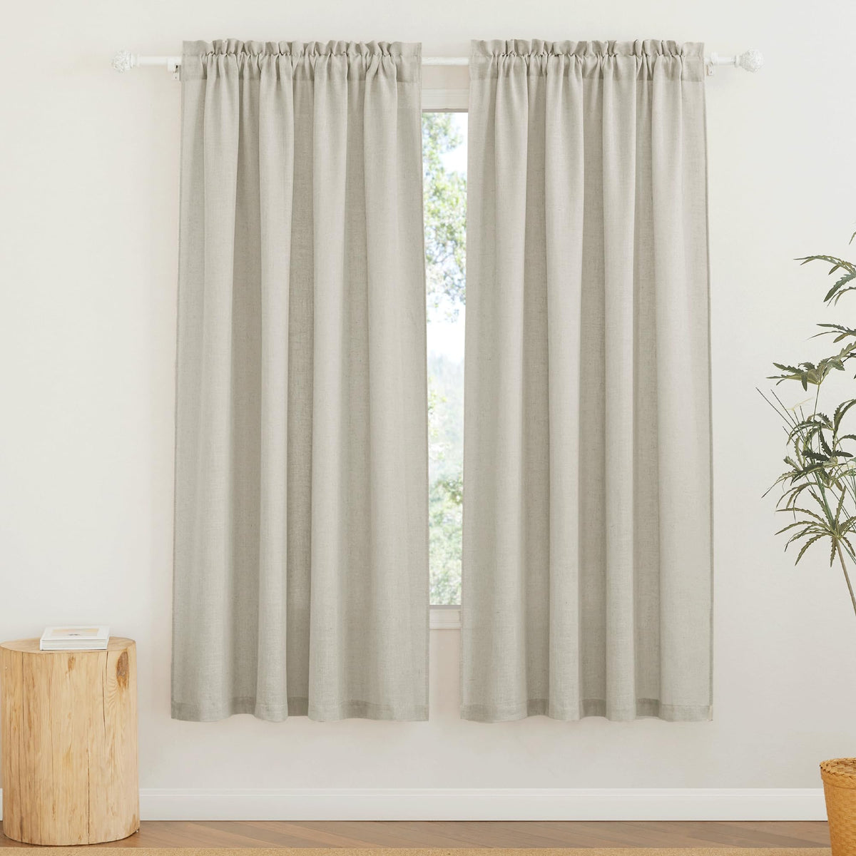 RYB HOME White Semi Sheer Curtains 84 inches Long for Living Room | Half Privacy, Linen Textured, Sheer Light Filtering, Vertical Window Drapes, for Bedroom Dining, White, W52 x L84, 2 Panels