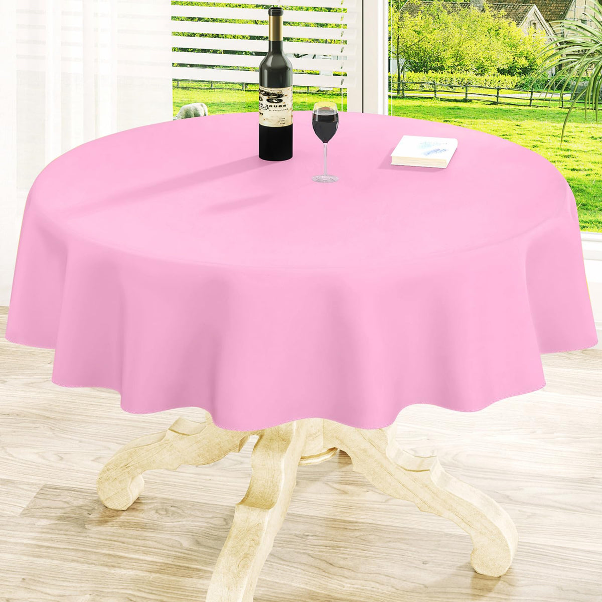 Round Navy Blue Vinyl Waterproof Tablecloth with Flannel Backed | Spillproof Wipe Clean Table Cloth, Plastic Flannel Backing for Dining, Buffet Parties Picnic Camping, 60"