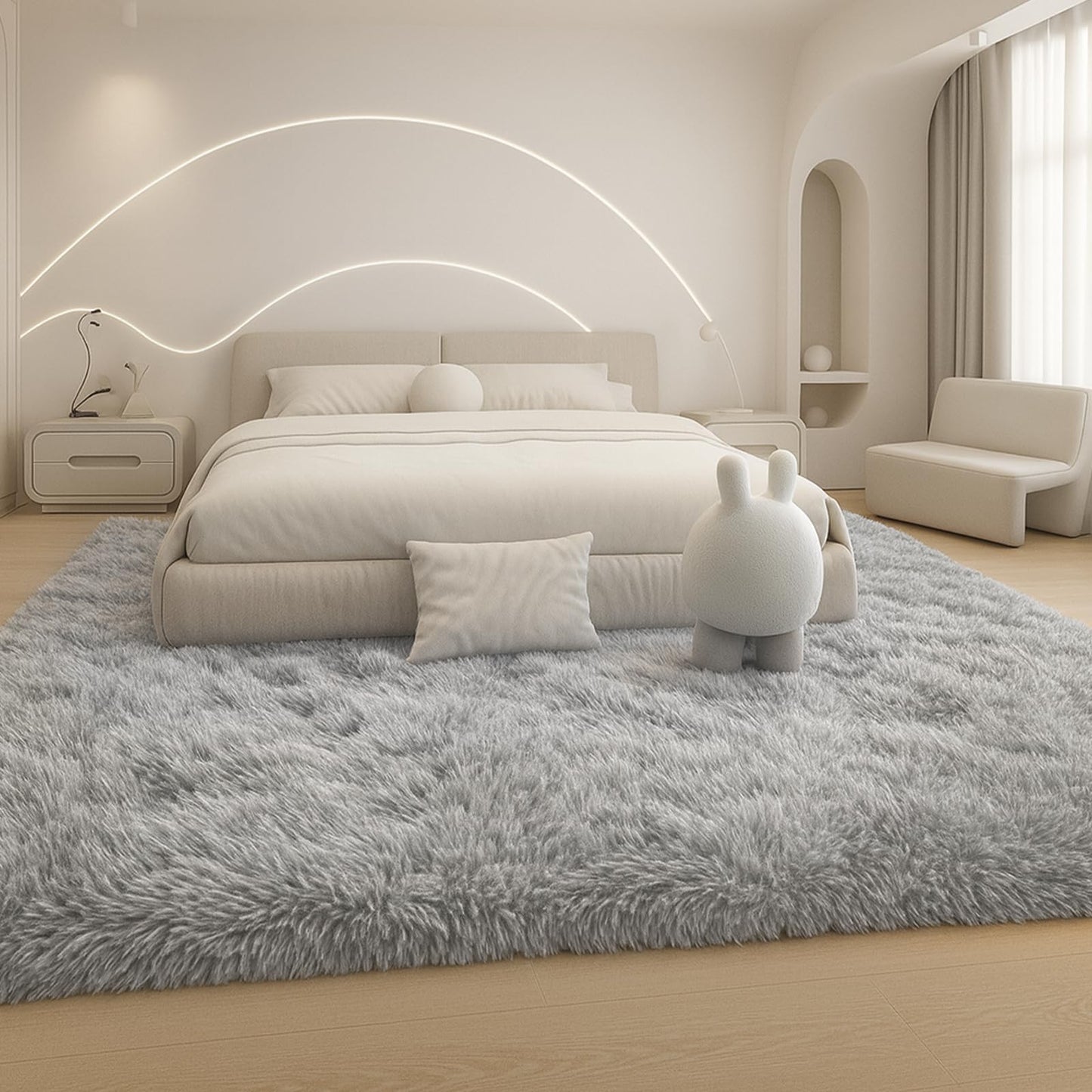 8x10 Cream Fluffy Shag Area Rug, Non-Slip Soft Carpet for Home | Soft Plush Rug With Durable Non-Slip Backing. Ideal for Living Room, Bedroom, Kids Room. Thick, Cozy, Modern Design.