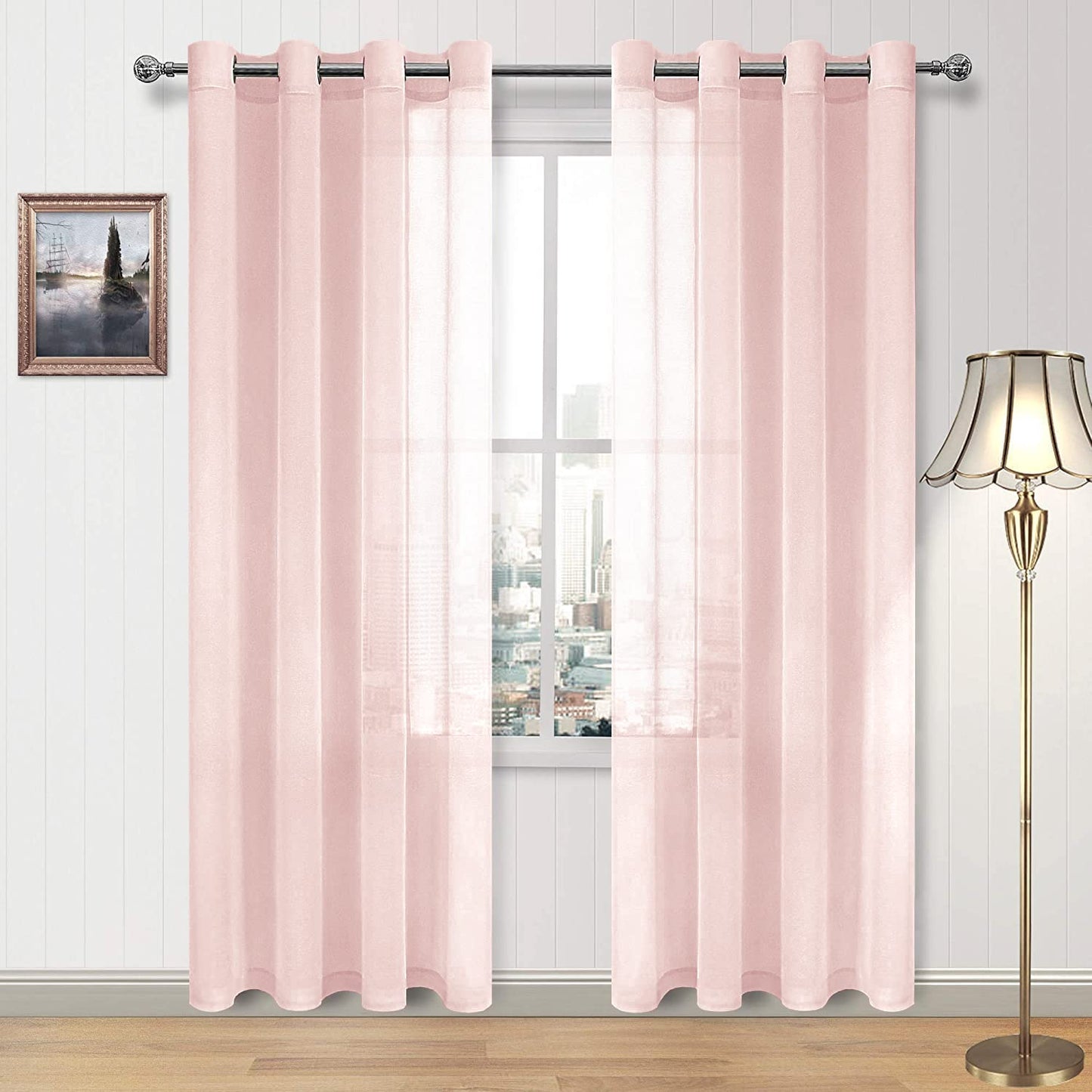 DWCN White Sheer Curtains Linen Look Semi Transparent Voile Grommet White Curtains for Living Dining Room Drapes 52 x 84 Inch Long, Set of 2 Panels