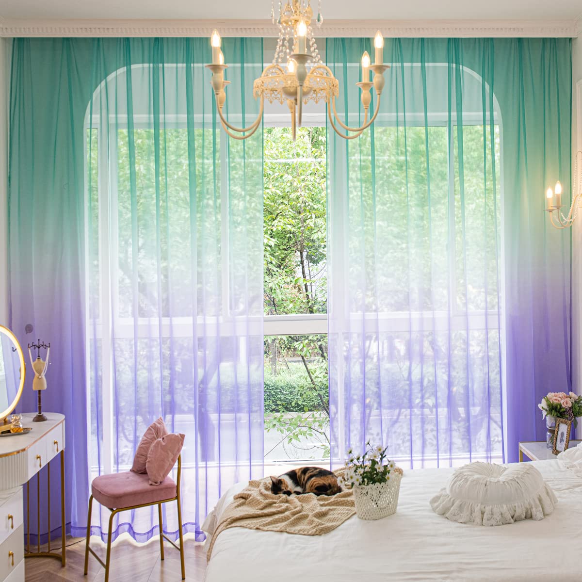 PHILEASY Window Sheer Curtains 84 Inches Long 2 Panels White Sheer Curtain Clear Transparent Basic Rod Pocket Panel 15 Colors 10 Size for Bedroom Living Room Yard Kitchen