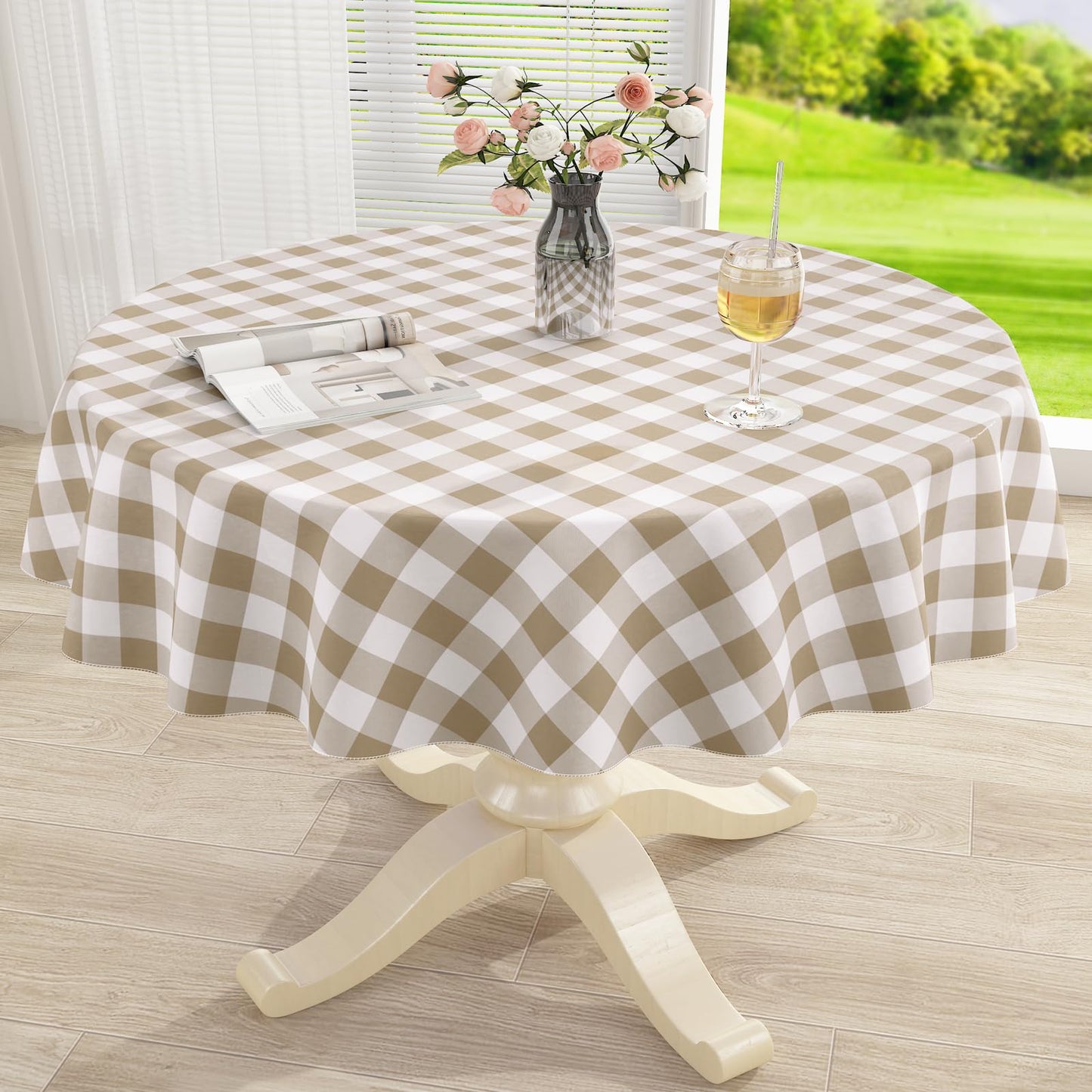 Rectangle Waterproof Vinyl Table Cloth, Buffalo Flannel Backed Tablecloth, Wipeable Plastic Table Cover for Dinner, Kitchen, Outdoor (60" x 84", Black and White)