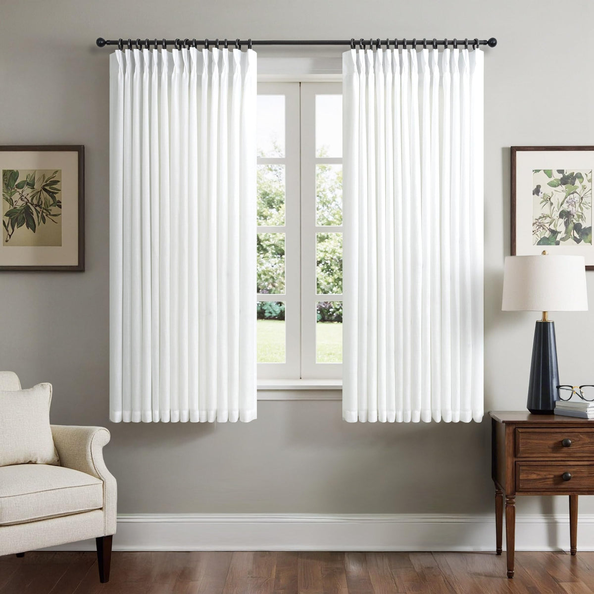 White Linen Pleated Curtains 84 Inches Long for Bedroom Back Tab Light Filtering Sheer Pinch Pleat Drapes Hook Ring Modern Farmhouse Coastal Cotton Textured Gauze Curtain Living Room 84 Length 2 Panel