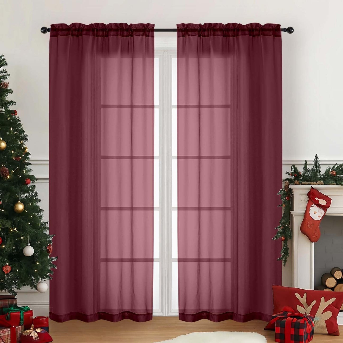 Purple Window Sheer Curtains 54 inch Length, Soft Airy Light Filtering Sheer Curtain 2 Panels Set, Dual Rod Pocket Gauze Purple Drapes for Living Room Bedroom, 2x42Wx54L Inches