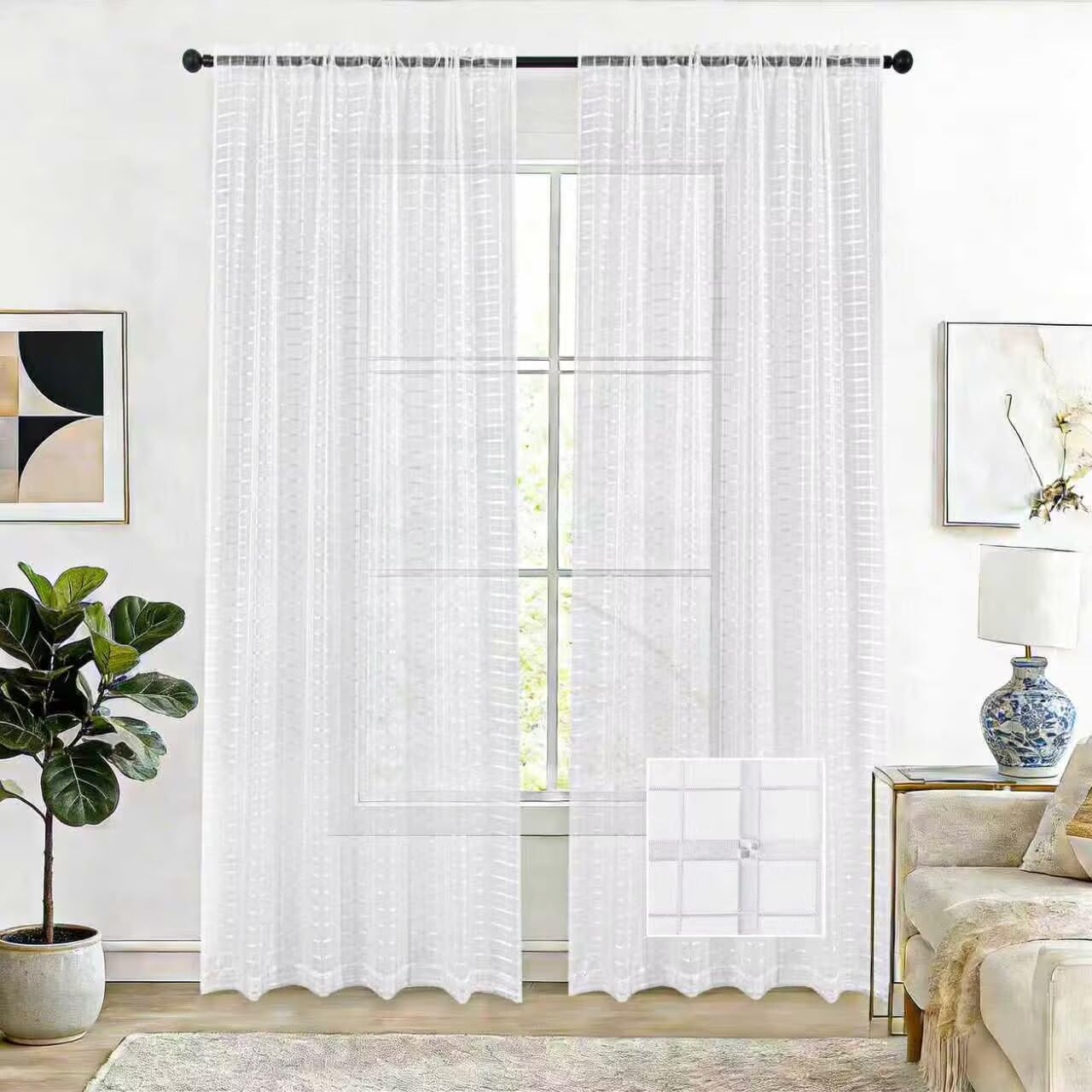 SpaceDresser Basic Rod Pocket Sheer Voile Window Curtain Panels White 1 Pair 2 Panels 52 Width 84 Inch Long for Kitchen Bedroom Children Living Room Yard(White,52 W x 84 L)