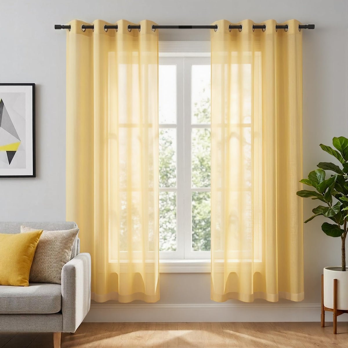 White Sheer Curtains 84 Inches Long Set 2 Panels Grommet Pair Faux Linen Semi Transparent Drape Tulle Gauze Voile Window Sheer Curtains for Bedroom Living Room Dining Wide 52 Length Solid Pack