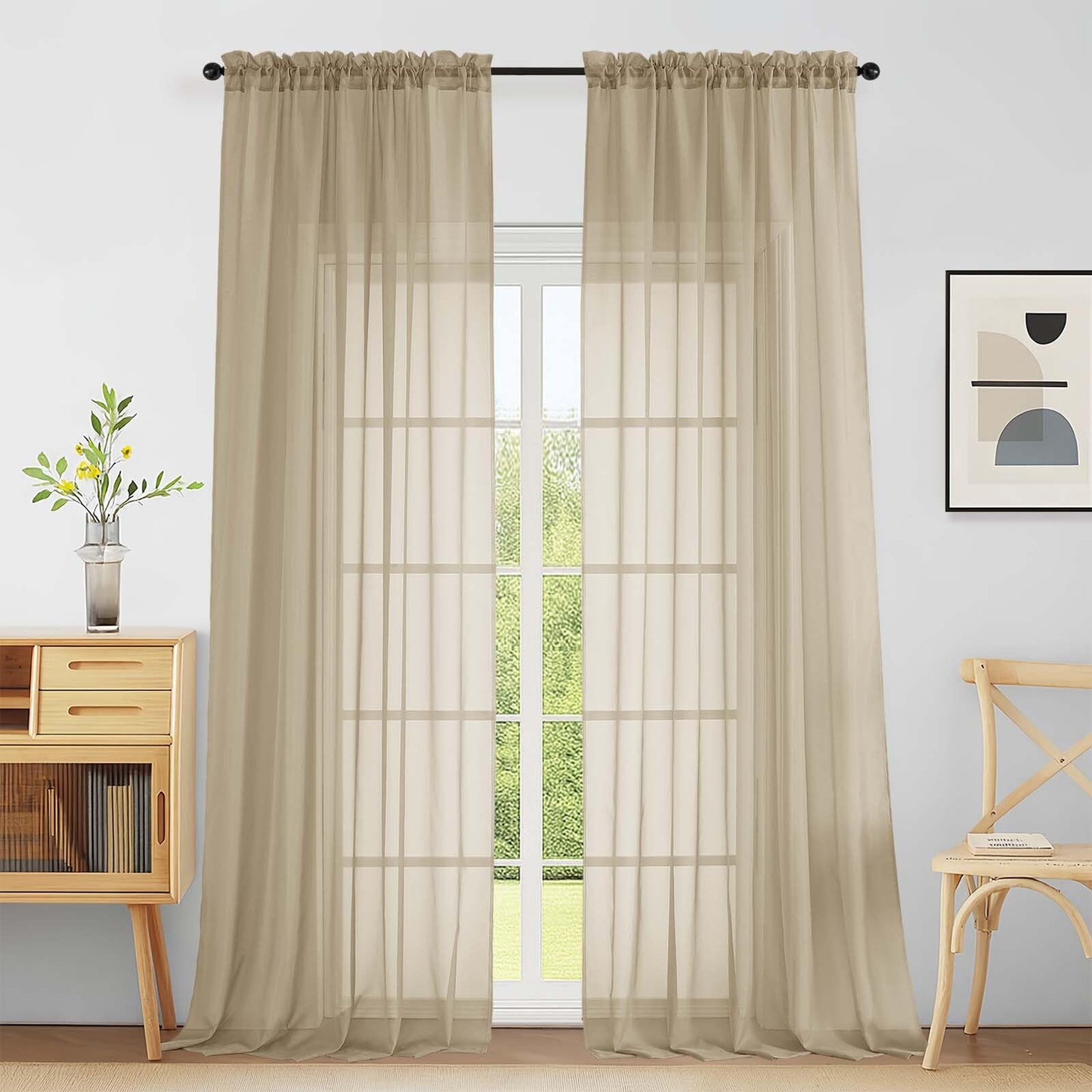 Purple Window Sheer Curtains 54 inch Length, Soft Airy Light Filtering Sheer Curtain 2 Panels Set, Dual Rod Pocket Gauze Purple Drapes for Living Room Bedroom, 2x42Wx54L Inches