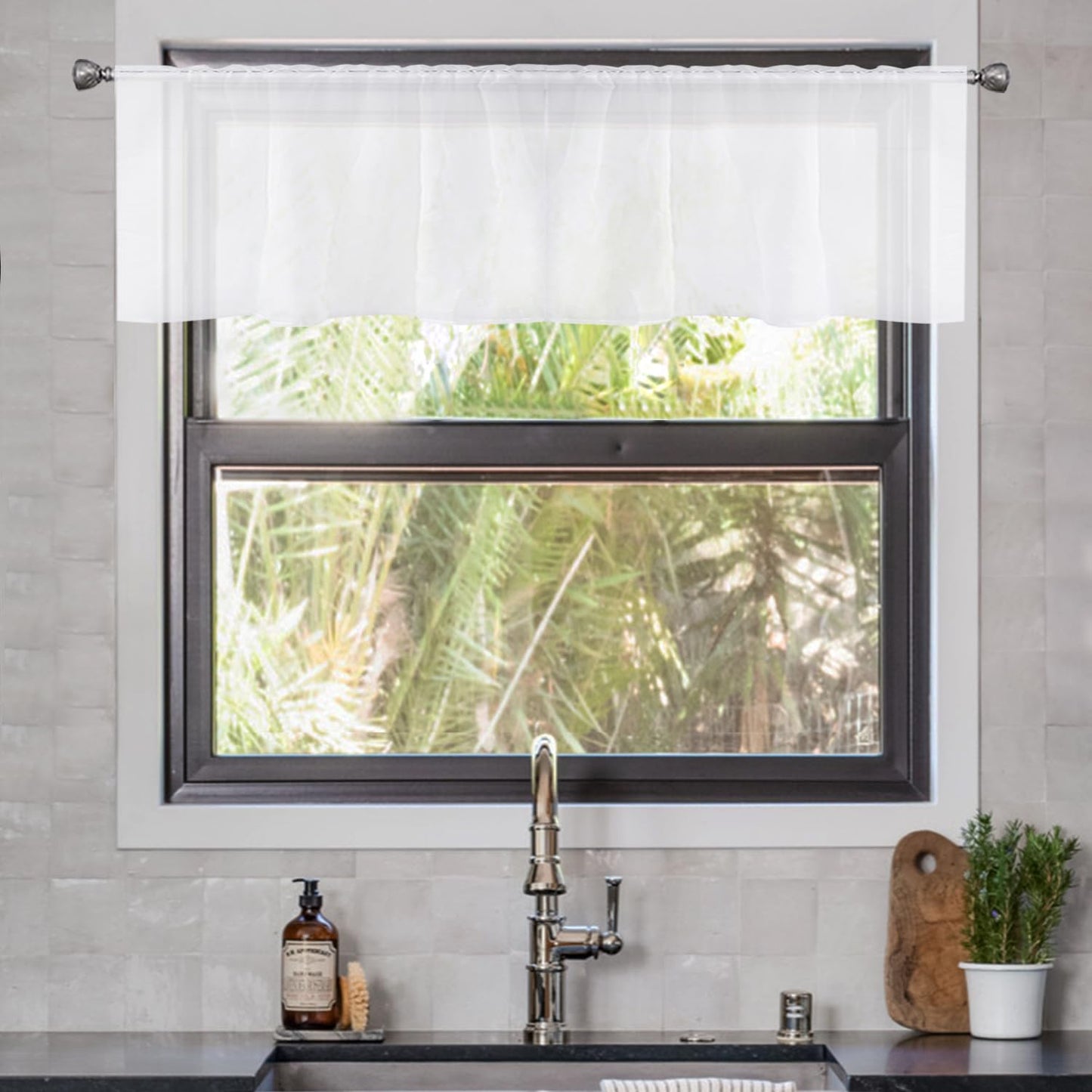 youleyar Solid Sheer Rod Pocket Curtain Voile Draperies 2 Panels White Beige Black Grey Coffee 52 Inch Width 84 Inch Long 1 Pair for Kitchen Bedroom Children Living Room Yard (Ivory,52W ｘ 84L)