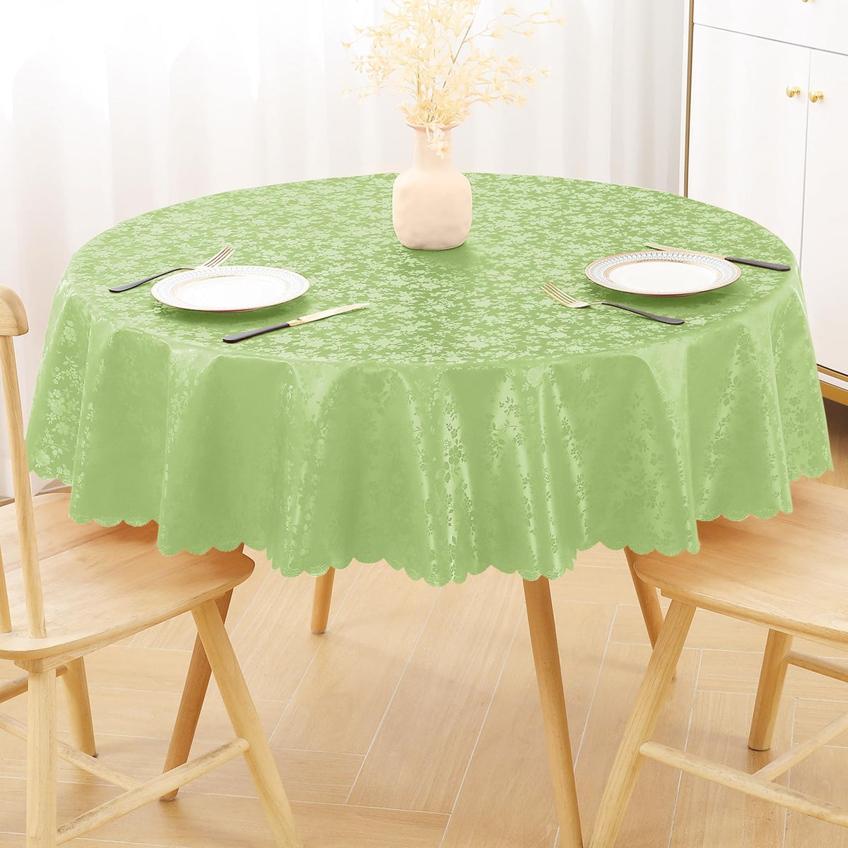 Smiry Rectangle Waterproof Heavy Duty Vinyl Tablecloths, 60 x 84 Inch | Wipeable Washable Floral Embossed Table Cover for Kitchen and Dining Room, Indoor & Outdoor Use, Beige