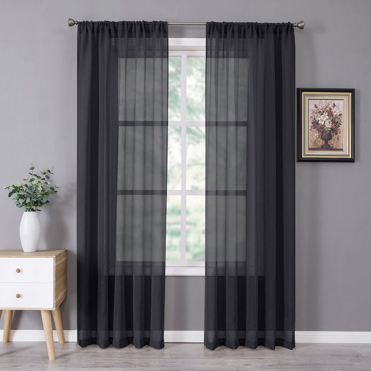 Tollpiz Sheer Curtains Living Room Linen Textured Curtain Sheers Light Filtering Voile Rod Pocket Curtains for Bedroom, 38 x 63 inches Long, White, Set of 2 Panels