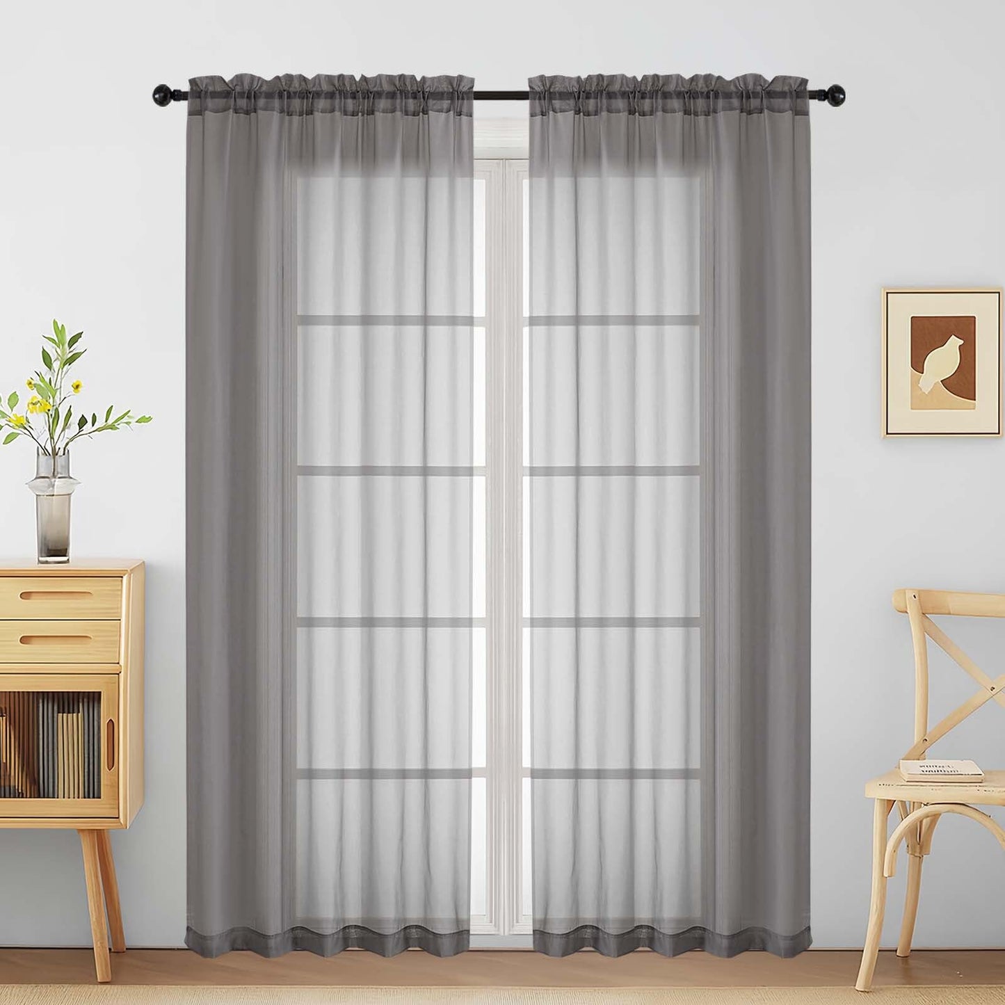 Purple Window Sheer Curtains 54 inch Length, Soft Airy Light Filtering Sheer Curtain 2 Panels Set, Dual Rod Pocket Gauze Purple Drapes for Living Room Bedroom, 2x42Wx54L Inches