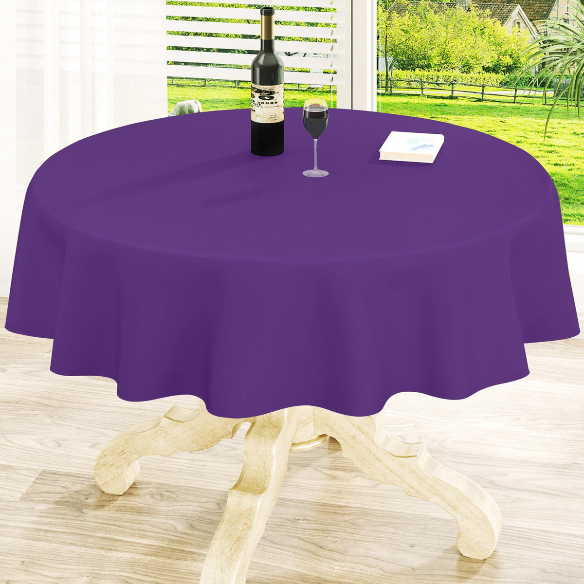 Round Navy Blue Vinyl Waterproof Tablecloth with Flannel Backed | Spillproof Wipe Clean Table Cloth, Plastic Flannel Backing for Dining, Buffet Parties Picnic Camping, 60"