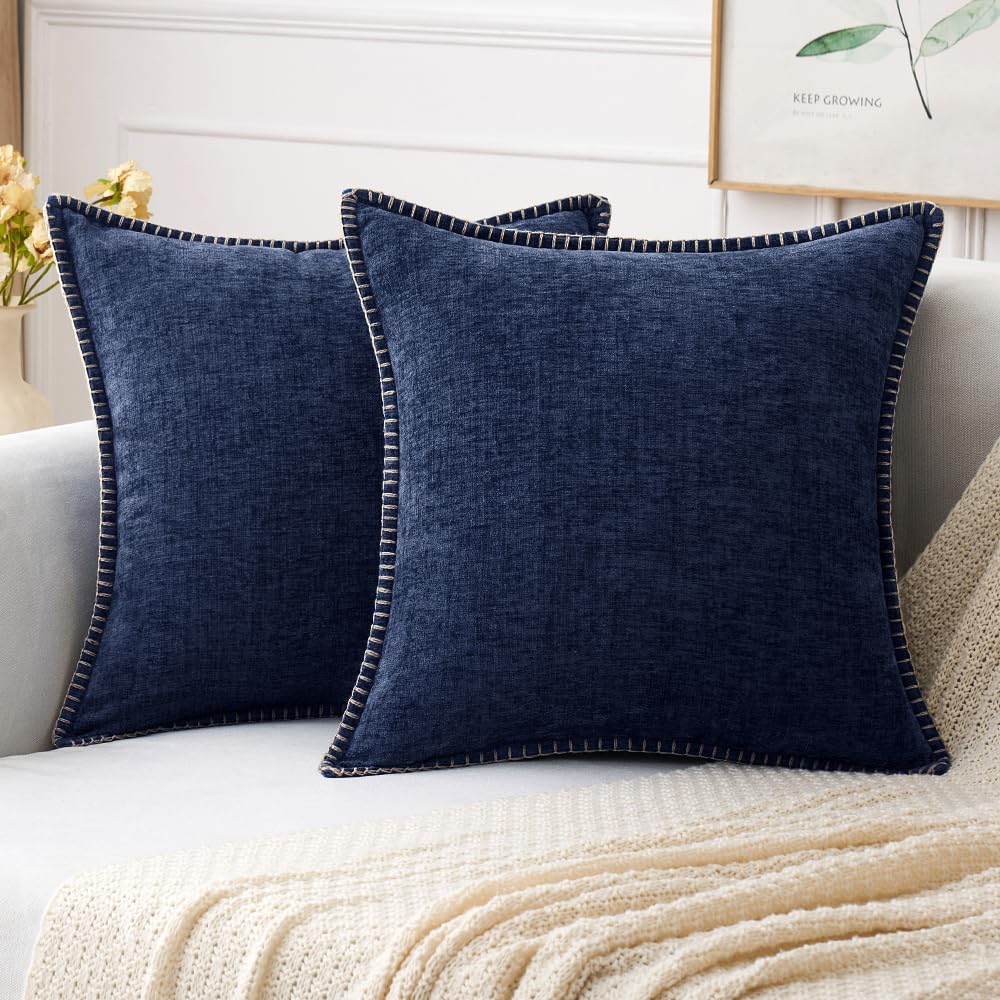 MIULEE Decorative Couch Throw Pillow Covers 18x18 Inch Sage Green 2 Pack | Farmhouse Pillow Covers with Stitched Edge, Soft Chenille Cushion Cases, for Sofa Bed Living Room Home Decor