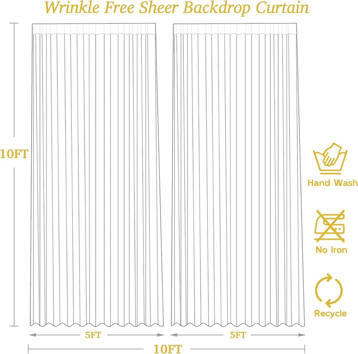 10ft x 10ft White Sheer Tulle Backdrop Curtains for Party Wedding Wrinkle Free Curtain Backdrops Drapes for Baby Shower Birthday Party Photo Back Drop Background Home Decorations