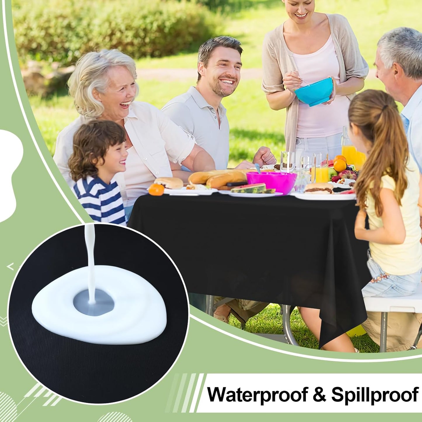6 Packs Disposable Plastic Table Cloth, 54 x 108 Inch Waterproof Rectangle Tablecloth, Leakproof & Sturdy Decorative Table Covers for Party, Outdoor and Back to School, Black