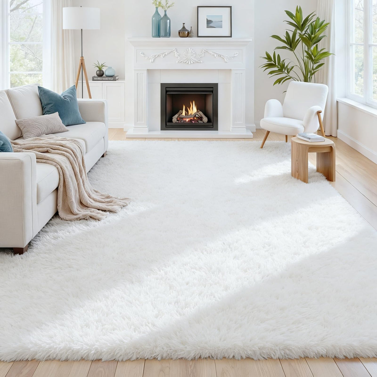 8x10 Fluffy Shag Area Rugs for Living Room Bedroom: Soft Plush Carpet Grey | Upgraded Non-Slip Thick Memory Foam, Ultra Soft, Non-Shedding Fuzzy Carpet, Easy Clean Decor for Kids Room, Nursery, Playroom