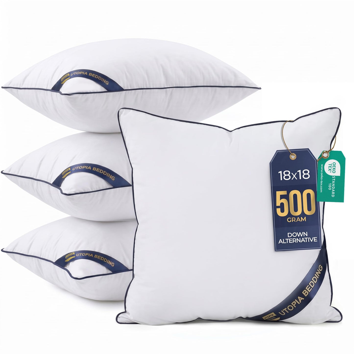 Utopia Bedding 18x18 Throw Pillow Inserts, Decorative Pillows, Pack of 4 | Piping Throw Pillows, Plush & Supportive, Aesthetic Cushion Sham Stuffer for Sofa, Office, Couch & Bed, Set of 4, White