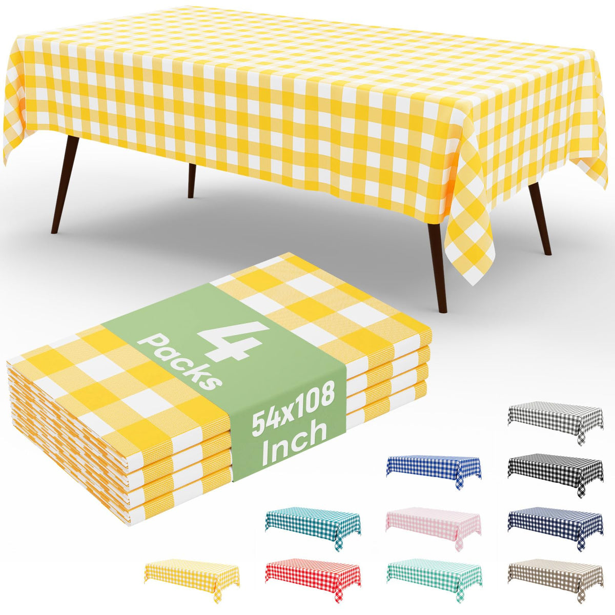 4 Packs Buffalo Disposable Table Cloth, 54 x 108 Inch Waterproof Plastic Tablecloth, Rectangle Red and White Checkered Table Covers for Picnic, Birthday, Party, Back to School