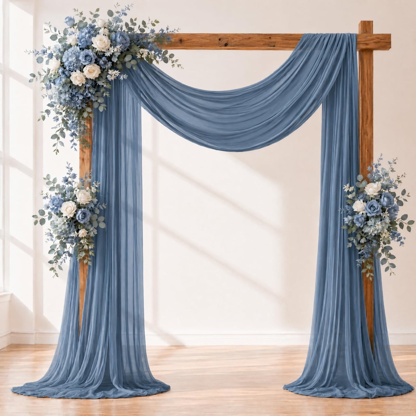 Ivory White Wedding Arch Draping Fabric Sheer Curtain Drapes | 31" x 20 ft Extra Long Shimmery Backdrop Curtains for Wedding Anniversary Party Summer Outdoor Events Drapery Photo Backgrounds