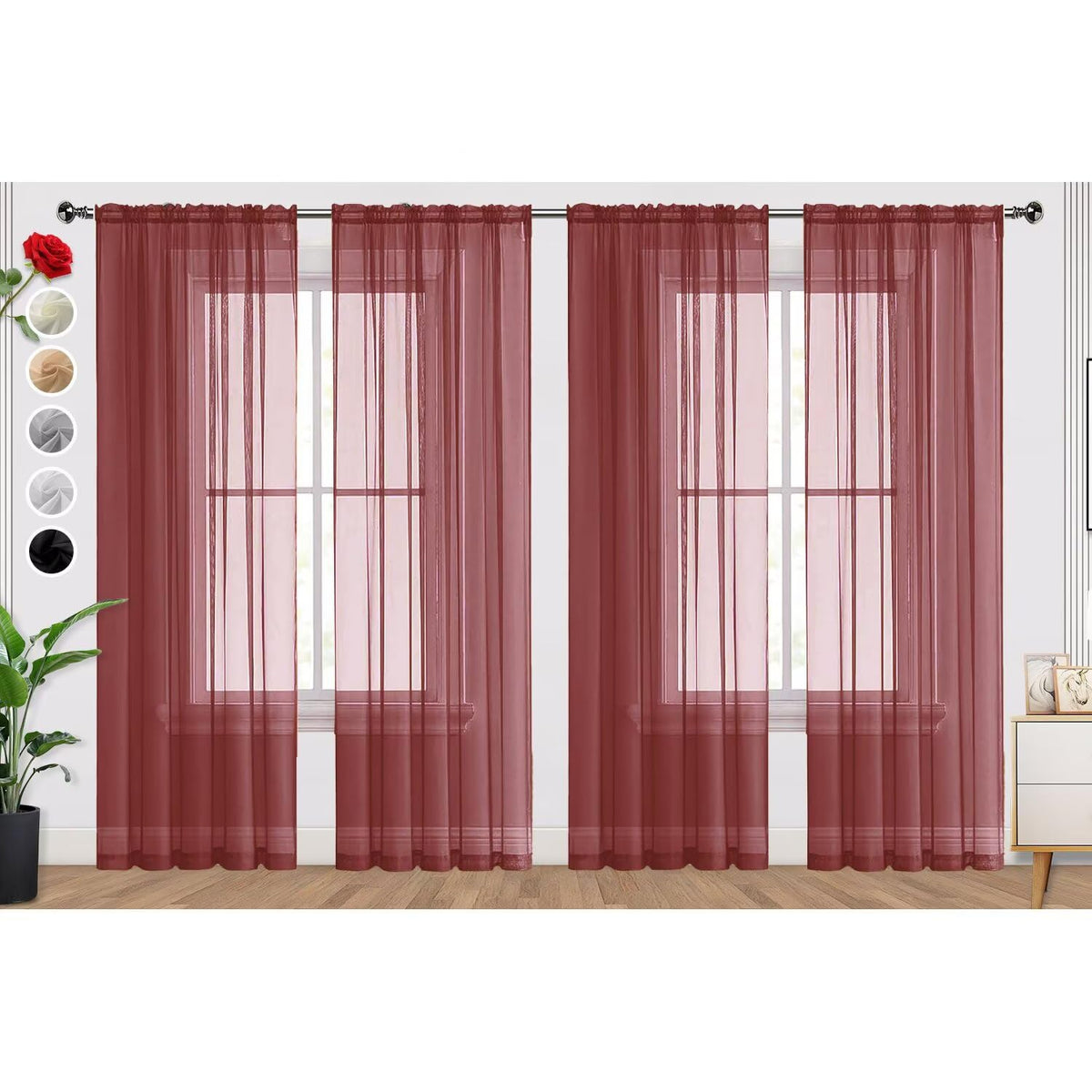 SpaceDresser Basic Rod Pocket Sheer Voile Window Curtain Panels White 1 Pair 2 Panels 52 Width 84 Inch Long for Kitchen Bedroom Children Living Room Yard(White,52 W x 84 L)