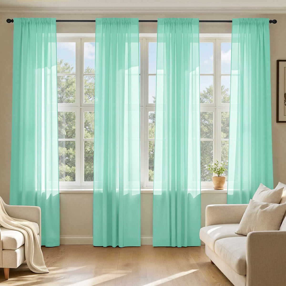 MIULEE Black Sheer Curtains 84 Inches Long 4 Panels 42 x 84 Inches | Light Filtering, Rod Pocket, Voile Drapes, Living Room, Bedroom, Window Treatments
