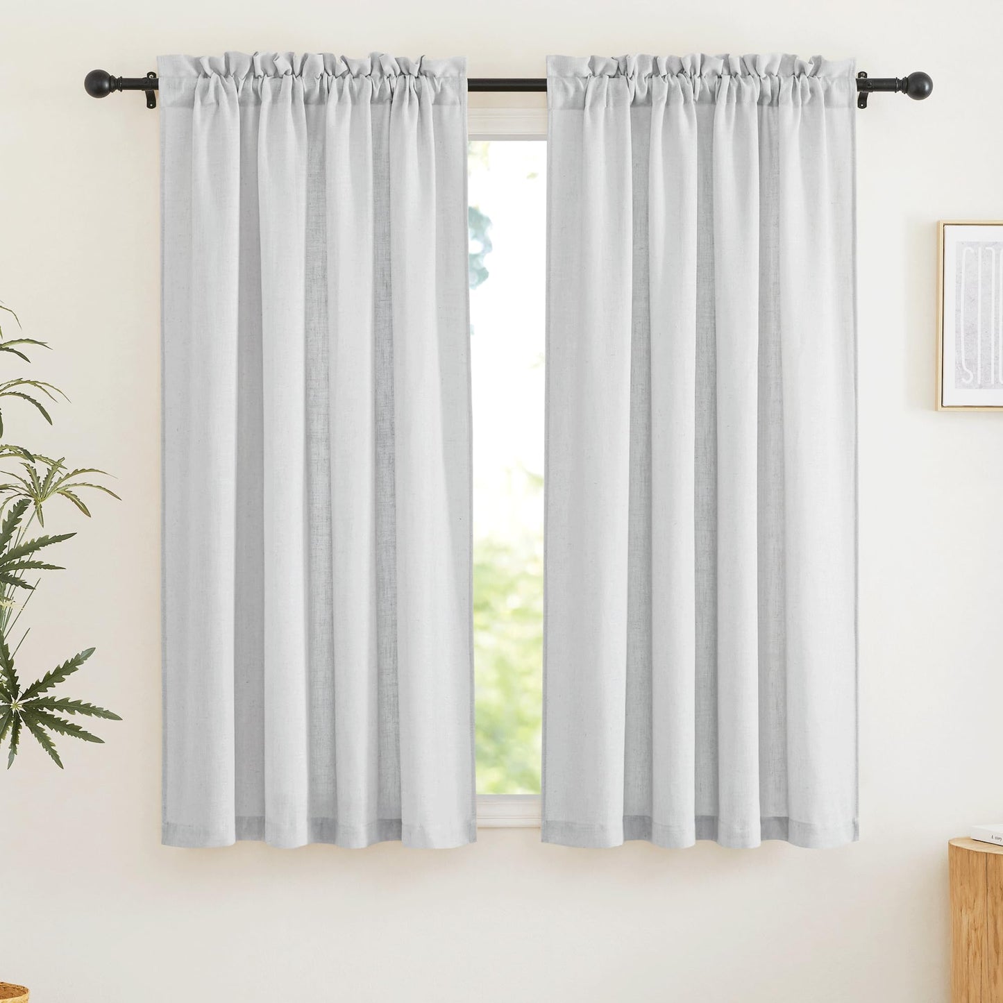 RYB HOME White Semi Sheer Curtains 84 inches Long for Living Room | Half Privacy, Linen Textured, Sheer Light Filtering, Vertical Window Drapes, for Bedroom Dining, White, W52 x L84, 2 Panels