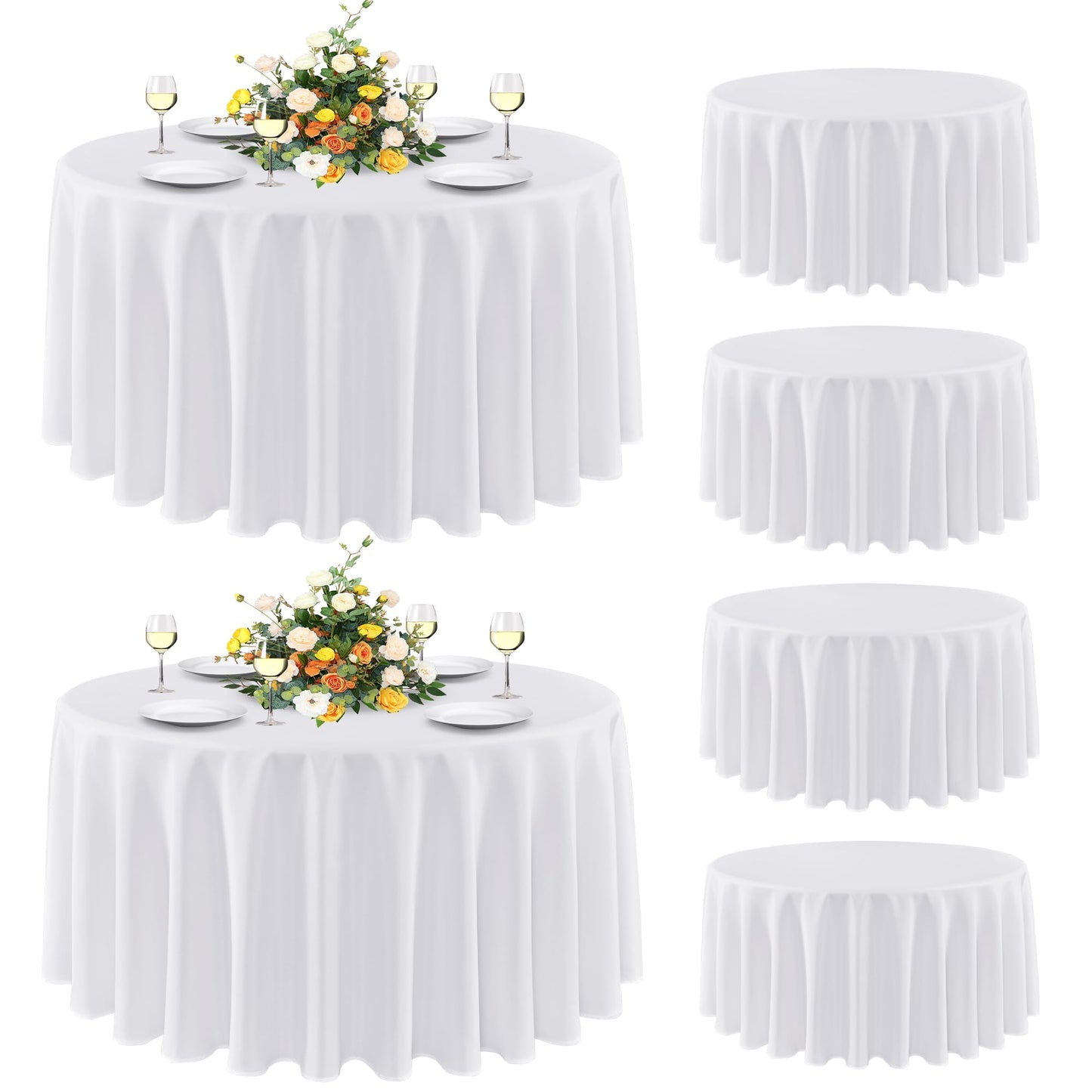 sancua White Round Tablecloth 60 Inch Diameter for 20-48 Inch Tables | Water Resistant Spill Proof, Washable Polyester Cloth Decorative Fabric Cover, For Dining, Buffet Parties and Camping
