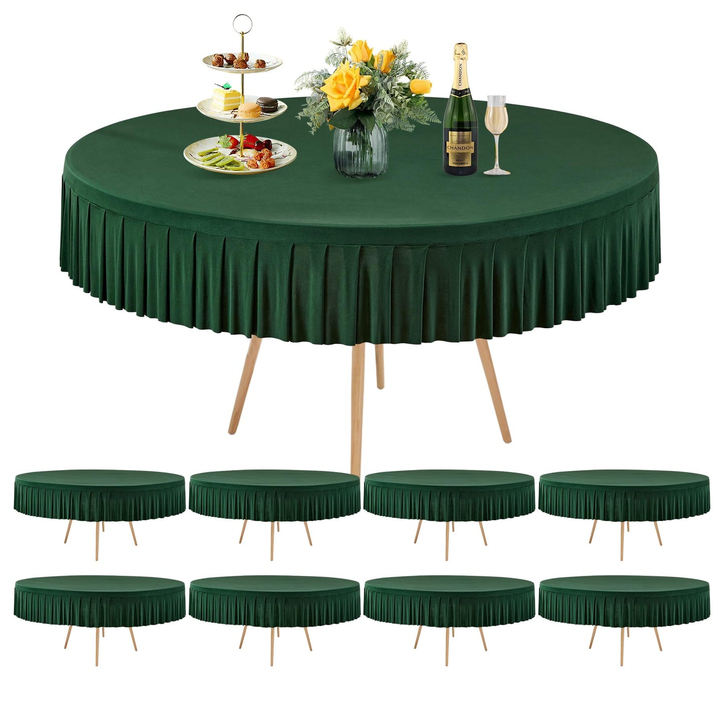 8 Pack Champagne Spandex Round Tablecloths for 72in Table, Stretchy Fitted 6FT Round Table Cloths, Wrinkle Free Table Cover with Skirt for Wedding Birthday Party Bridal Shower Banquet