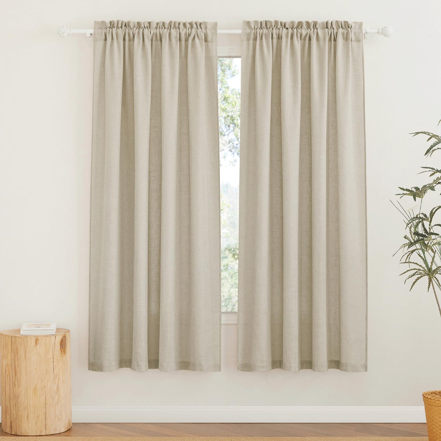 RYB HOME White Semi Sheer Curtains 84 inches Long for Living Room | Half Privacy, Linen Textured, Sheer Light Filtering, Vertical Window Drapes, for Bedroom Dining, White, W52 x L84, 2 Panels