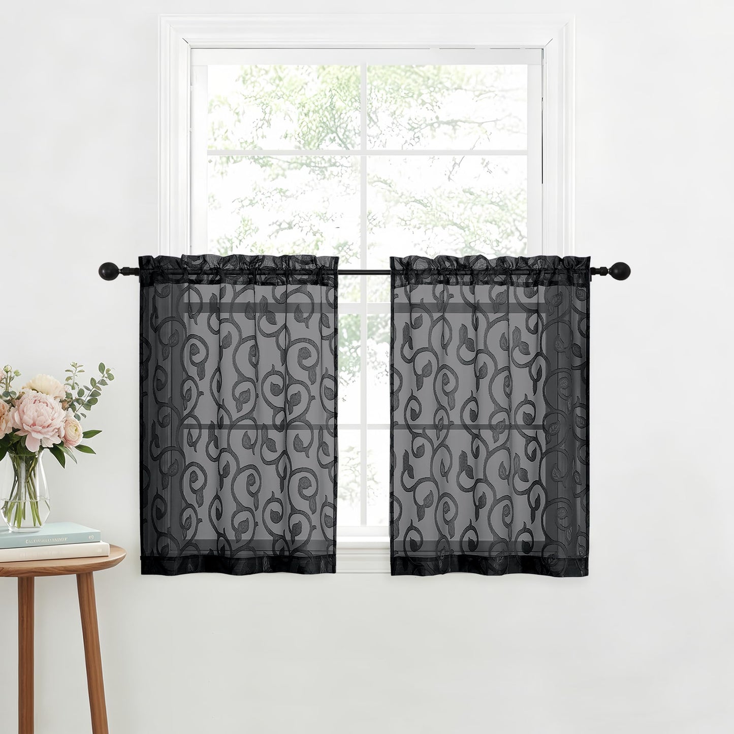 Furman Ivory Sheer Curtains 84 inches Long for Bedroom Living Room 2 Panels Set, Jacquard Clip Light Filtering Semi Sheer Curtain Rod Pocket Window Drapes, 2 Pcs Each 40 W 84 L