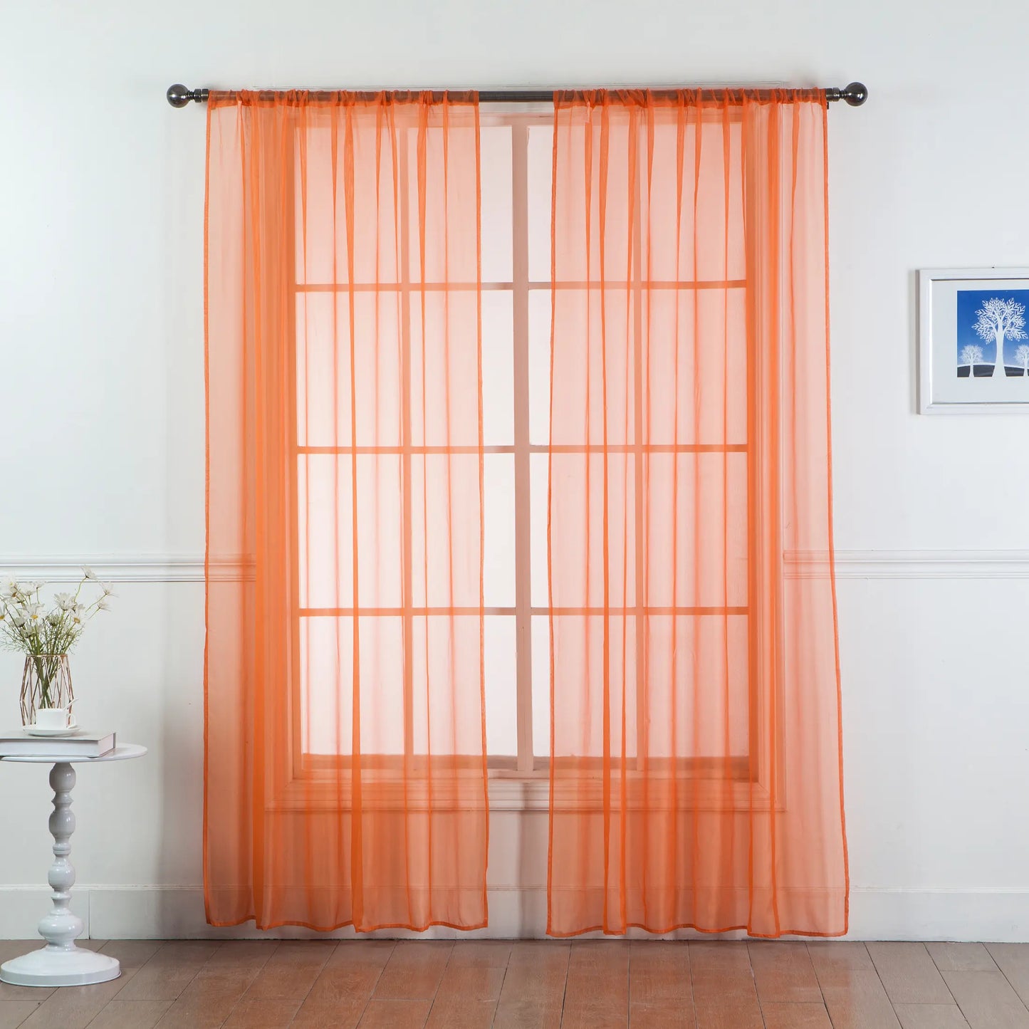 Set of Two Sheer Voile Window Curtain Panels Rod Pocket - All Sizes - Many Colors