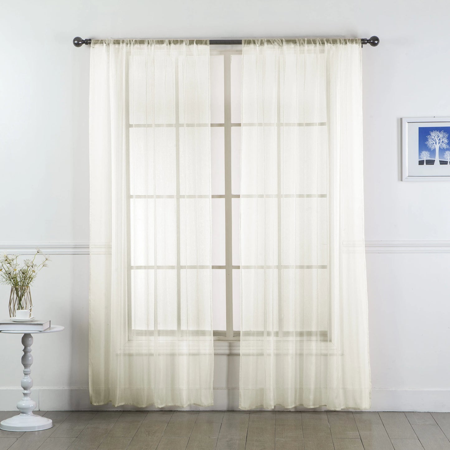 Set of Two Sheer Voile Window Curtain Panels Rod Pocket - All Sizes - Many Colors