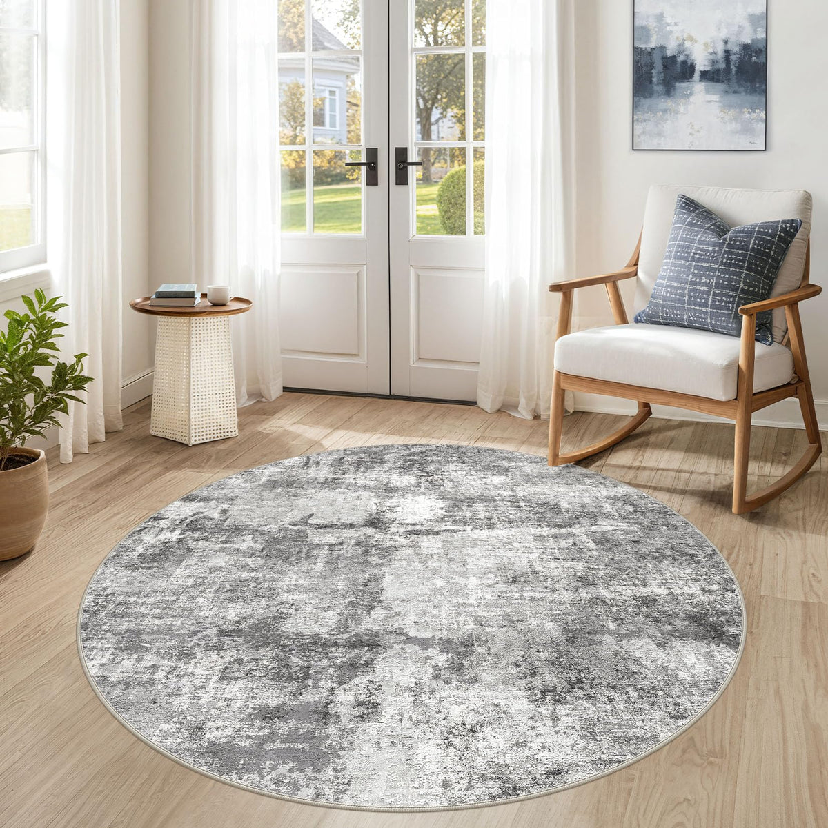 DMOYEST 8x10 Area Rug for Living Room Washable Abstract Indoor Carpet | Neutral Modern Low Pile Rugs Kid & Pet Friendly Large Soft Thin Carpet for Bedroom Dining Room - Grey Blue