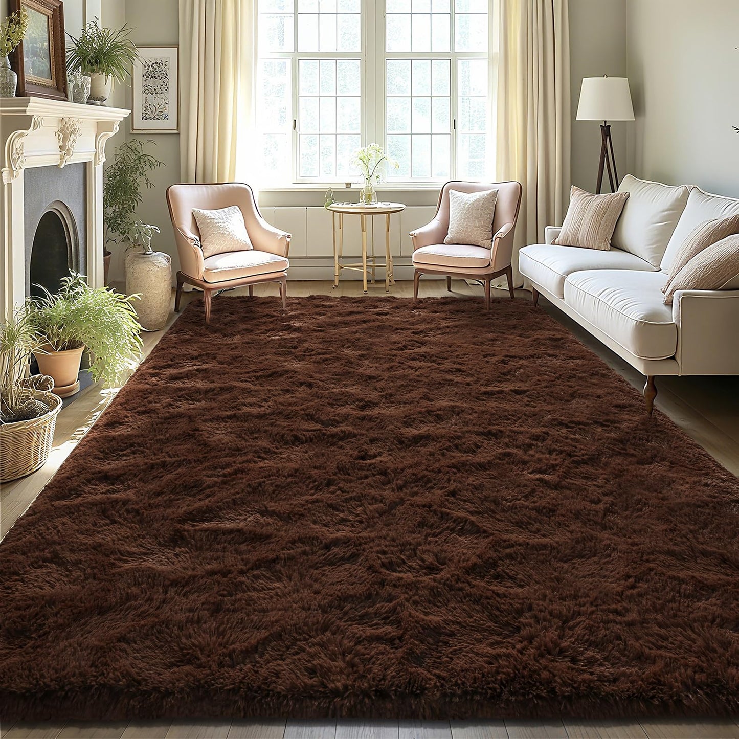 LOCHAS Area Rugs Fluffy Living Room Carpets for Kids Bedroom 6x9, Cream | Ultra Soft Indoor Modern Shaggy Rug for Dorm Nursery Boys Girls Home Decor