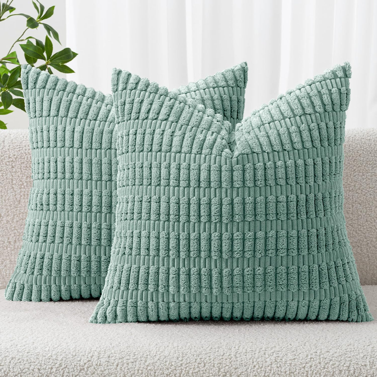 MIULEE Corduroy Decorative Throw Pillow Covers 18x18 Cream White Pack of 2 | Soft Boho Striped Pillow Covers Modern Farmhouse Home Decor For Sofa Living Room Couch Bed